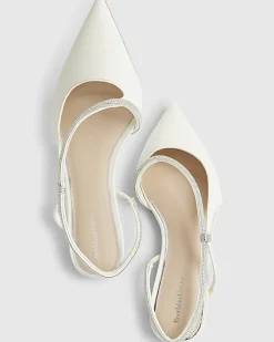 White Diamante Strap Pointed Slingback Shoes