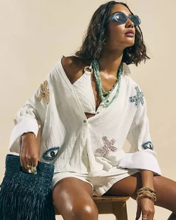 White Embellished Beach Shirt