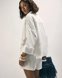 White Embellished Beach Shirt