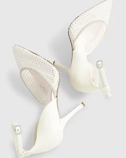 White Embellished Mesh Court Heels