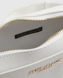 White Embossed Paneled Crossbody Bag
