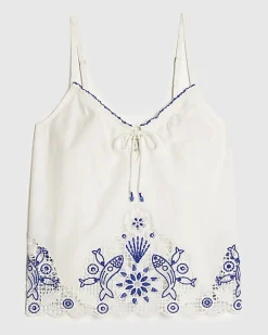 White Embroidered Cami Top