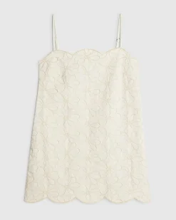 White Embroidered Denim Mini Dress