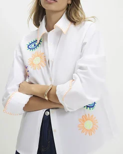 White Embroidered Graphic Shirt