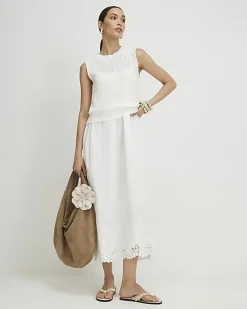 White Embroidered Hem Knitted Hybrid Dress