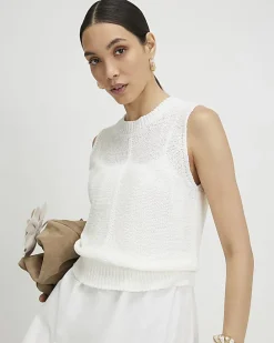White Embroidered Hem Knitted Hybrid Dress