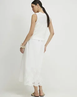 White Embroidered Hem Knitted Hybrid Dress