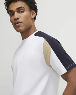 White Essential Slim Fit Colour Block T-Shirt