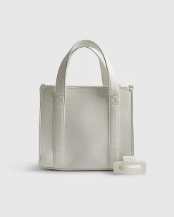 White Faux Leather Embroidered Tote Bag