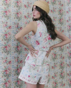 White Floral Cotton Waistcoat
