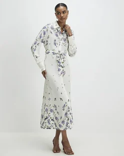 White Floral Midi Shirt Dress