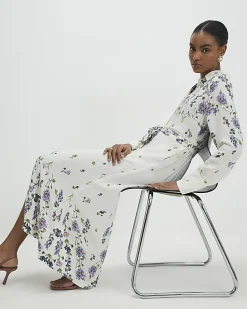 White Floral Midi Shirt Dress
