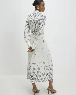 White Floral Midi Shirt Dress