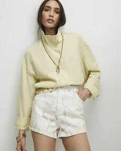 White Floral Print Elasticated A Line Shorts