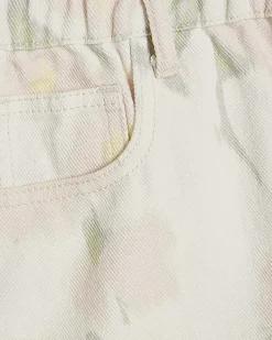 White Floral Print Elasticated A Line Shorts