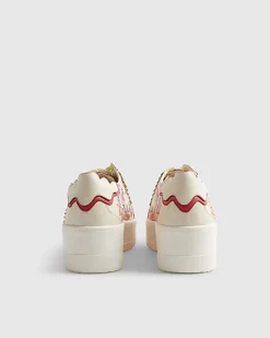 White Floral Print Platform Trainers