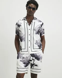 White Floral Print Shirt & Short Set