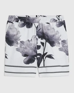 White Floral Pull On Shorts