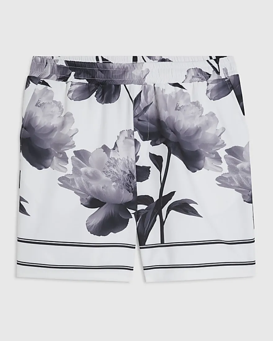 White Floral Pull On Shorts