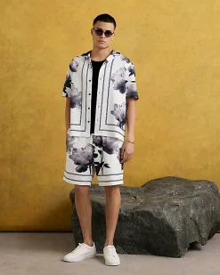 White Floral Pull On Shorts
