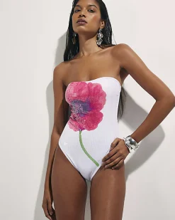 White Floral Sequin Swimsuit