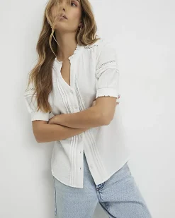 White Frill Collar Short Sleeve Blouse