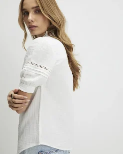 White Frill Collar Short Sleeve Blouse