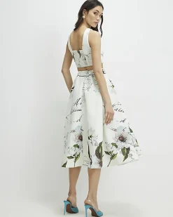 White Full Pintuck Midi Skirt