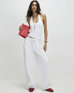 White Halter Neck Tank Top