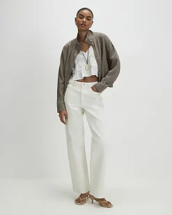 White High Waisted Relaxed Straight Jeans