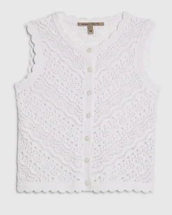 White Knit Scallop Trim Top