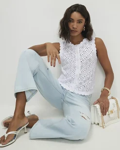 White Knit Scallop Trim Top