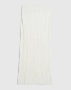 White Knitted Fringed Midi Skirt