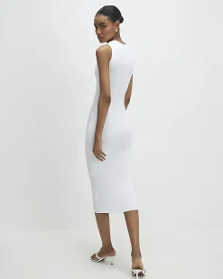 White Knitted Sleeveless Midi Dress