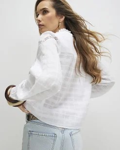 White Lace Button Through Blouse