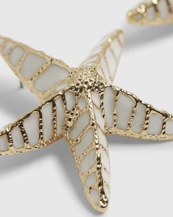 White Large Enamel Starfish Stud Earrings