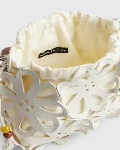 White Laser Cut Flower Cross Body Bag