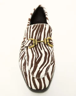 White Leather Zebra Loafers