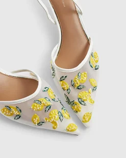 White Lemon Embroidered Court Heels