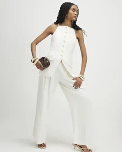 White Linen Blend Longline Waistcoat