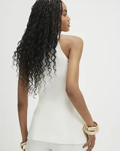 White Linen Blend Longline Waistcoat
