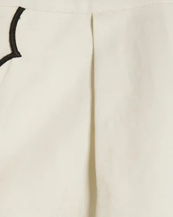 White Linen Blend Scallop Trim Shorts