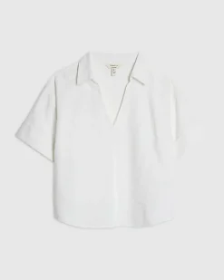 White Linen Blend Short Sleeve Shirt