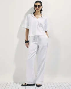 White Linen Blend Short Sleeve Shirt