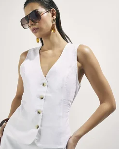White Linen Blend Waistcoat