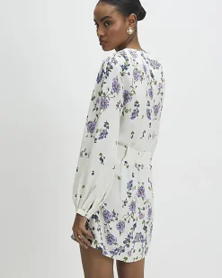 White Long Sleeve Floral Mini Dress