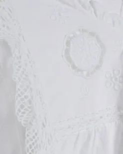 White Long Sleeve Jersey Floral Broderie Top