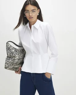 White Long Sleeve Peplum Shirt