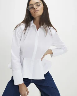 White Long Sleeve Peplum Shirt
