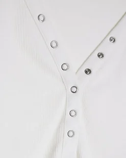 White Long Sleeve Popper Ribbed Top